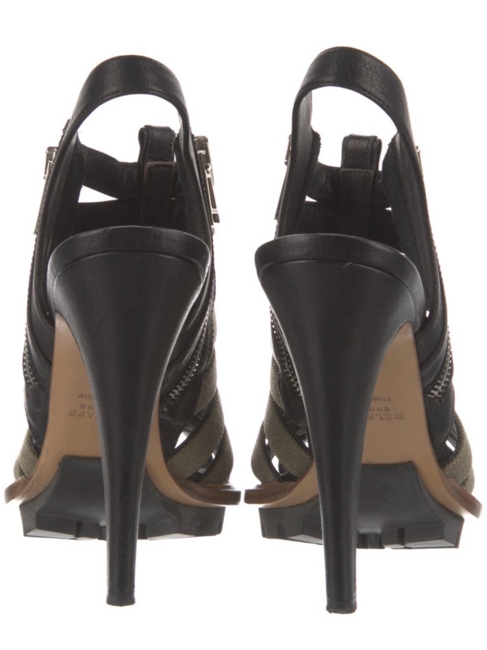 Belstaff Pelham Army Green Canvas & Black Leather Slingback Sandals Sz 8 - Picture 4 of 7